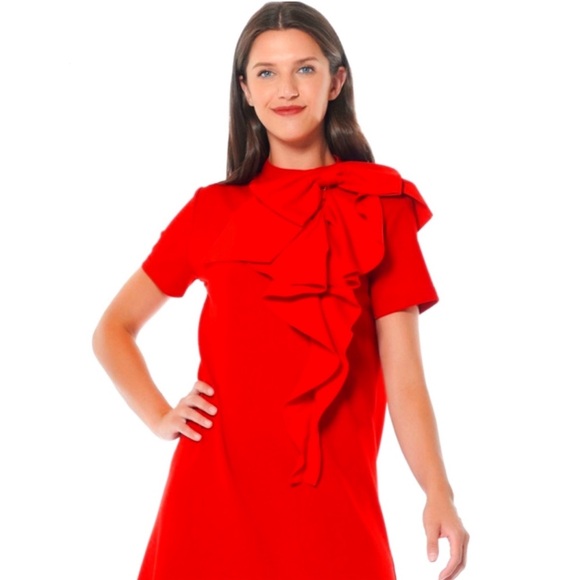 Gracia Dresses & Skirts - Gracia Women’s Big Shoulder Bow & Ruffles Shift Dress In Red Size S